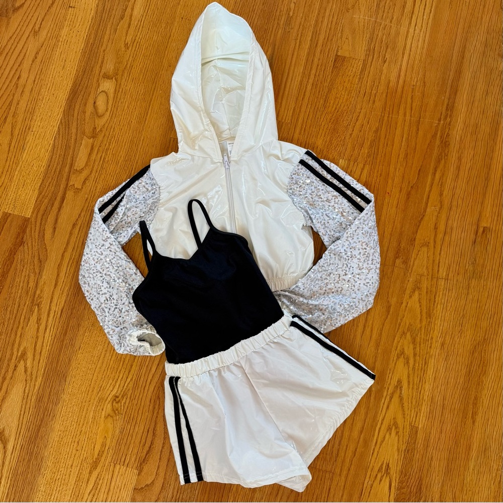 Shimmery & Sporty Dance Leotard Shorts & Jacket Set | Girls Size 6/7